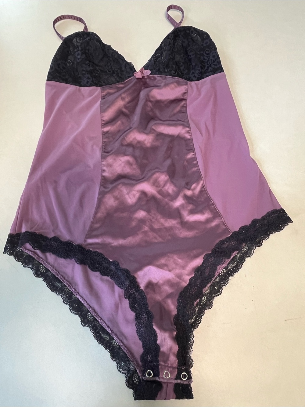 Purple/Navy Lace-Trim Satin Bodysuit - Topshop